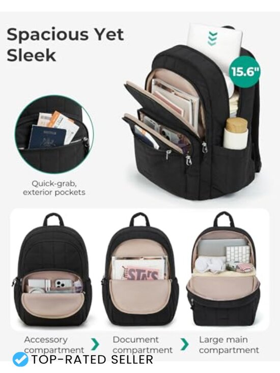 Quilted Laptop Backpack, Water-Resistant College Daypack, Padded Straps, 15.6